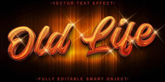Vector de vida antigua retró-naranja brillante Efecto de texto de objeto inteligente totalmente editable
