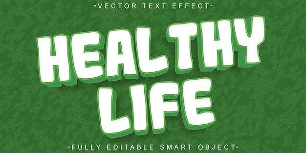 Vector de vida saludable verde de dibujos animados Objeto inteligente totalmente editable Efecto de texto