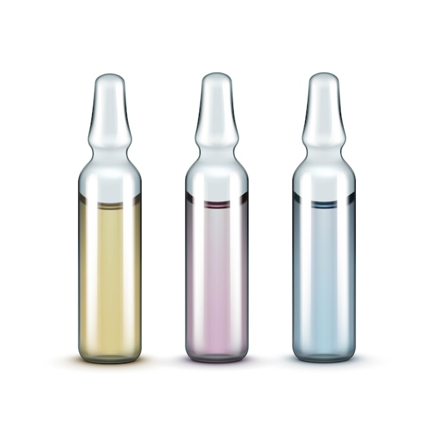 Vector vector de vidrio ampollas médicas botellas aisladas