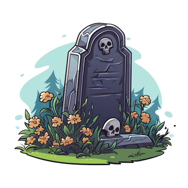 vector viejo cementerio lápida y lápida RIP lápida con esqueleto vector ilustración sobre fondo blanco