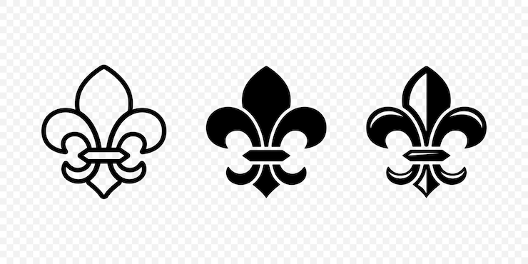 Vector vector vintage blanco y negro fleur de lis conjunto de íconos aislados