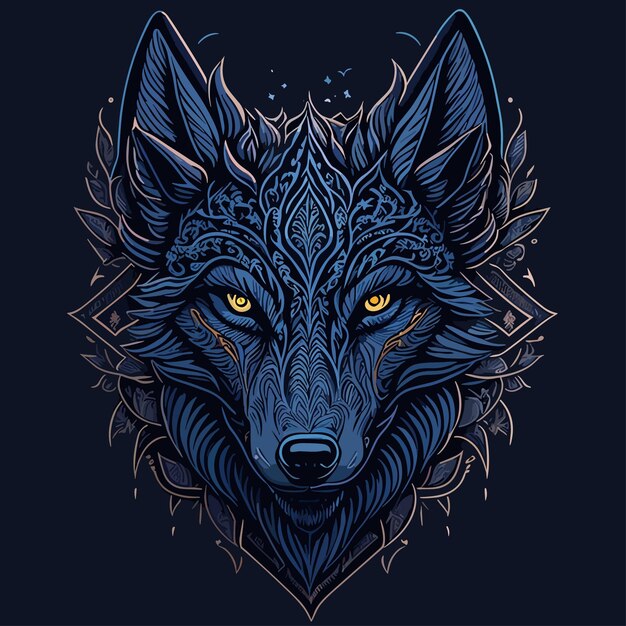 Vector vector vintage un diseño de ilustración de lobo para logotipo y elemento de marca con adornos