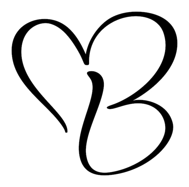 Vector Vintage letra corazón monograma logotipo B Elemento de caligrafía de amor