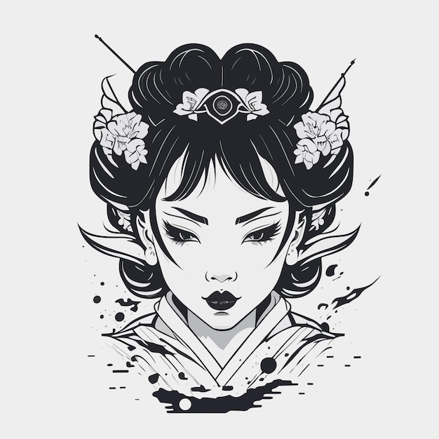 vector vintage un lindo diseño de ilustración de geisha para el logotipo y el elemento de marca con adornos