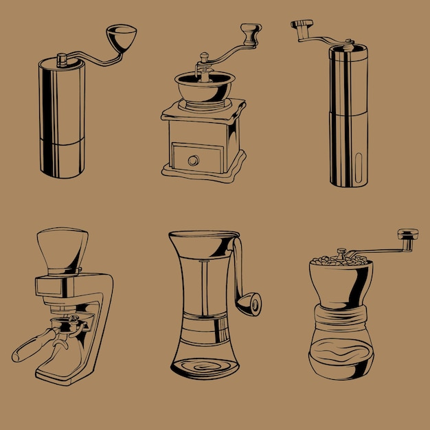 Vector vintage molinillo de café colección conjunto diseño de ilustración
