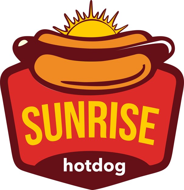 Vector vintage retro logo amanecer hotdog aislado sobre fondo blanco