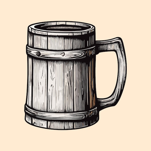 Vector vintage taza de cerveza de madera dibujada a mano dibujo dibujo estilo grabado ilustración vectorial