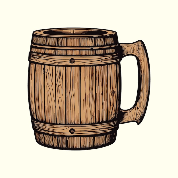 Vector vintage taza de cerveza de madera dibujada a mano dibujo dibujo estilo grabado ilustración vectorial