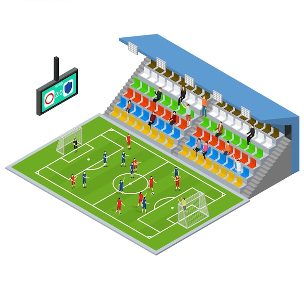 Vector de vista isométrica de competencia de estadio de fútbol