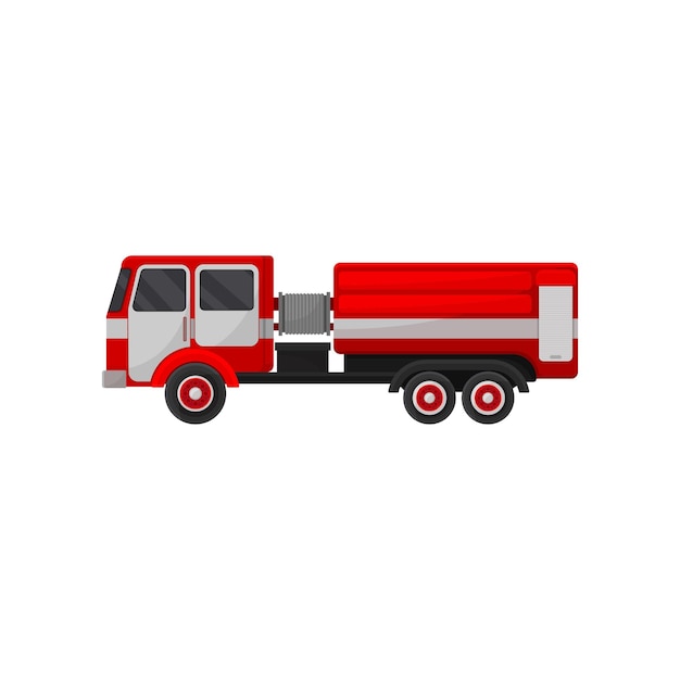 Vector de vista lateral del vehículo de emergencia del camión de bomberos Ilustración aislada sobre un fondo blanco