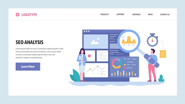 Vector web site gradient design template SEO análisis y optimización Marketing en línea y sugerencias de palabras clave Conceptos de página de aterrizaje para desarrollo de sitios web y móviles Ilustración plana moderna