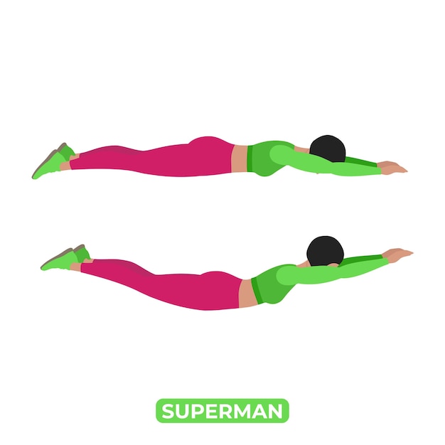 Vector woman haciendo superman bodyweight fitness exercicio de entrenamiento de espalda y núcleo