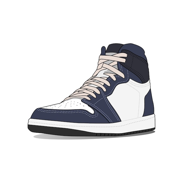Vector de zapato azul marino Sneaker aislado en blanco. Zapatillas para entrenar, correr y baloncesto