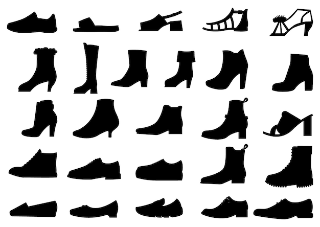 Vector zapatos de moda silueta conjunto de botas de icono