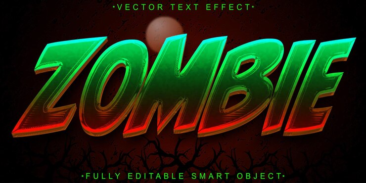 Vector vector de zombies de terror de dibujos animados totalmente editable efecto de texto de objeto inteligente