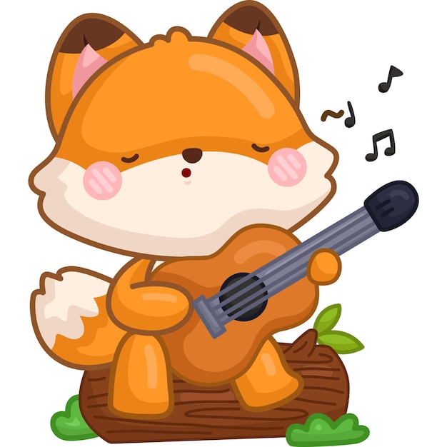 un vector de un zorro lindo tocando la guitarra