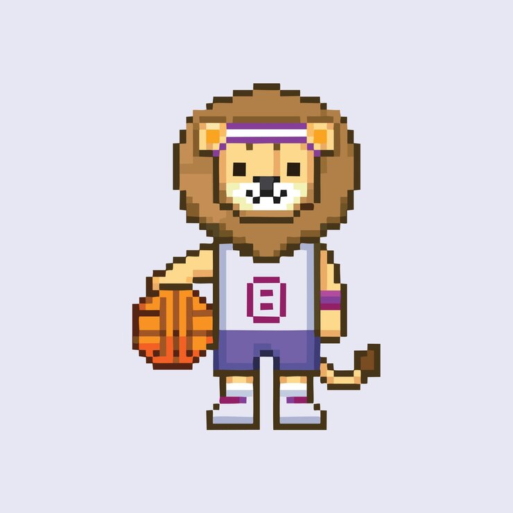 Vectorate Pixel 8 Bit Caracteres simpáticos y simpáticos de animales que llevan un traje de baloncesto