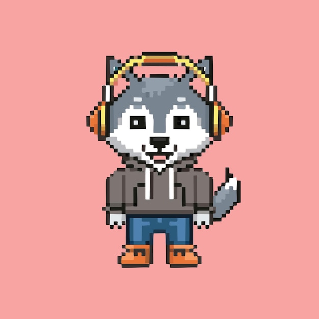 Vectorate Pixel 8BIT Caracteres simpáticos de animales que se imaginan con sudaderas y auriculares