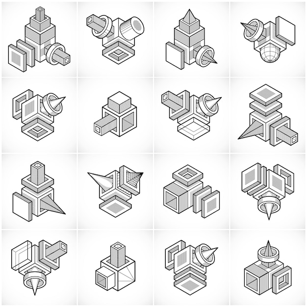 Vectores abstractos, conjunto de formas 3D.