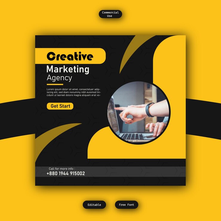 Vectores agencia de marketing digital o creativo y banner de promoción empresarial