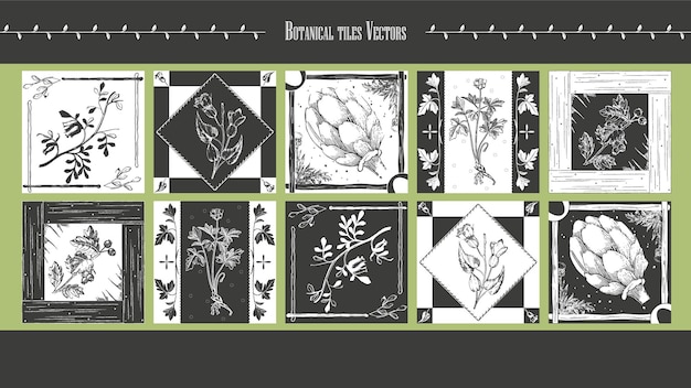 Vector vectores de azulejos botánicos