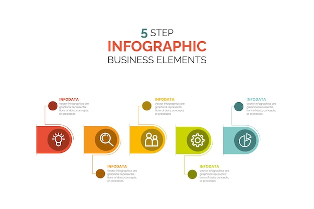 Vectores e iconos de diseño empresarial infográfico 5 pasos u opciones Procesos de flujo de trabajo Presentaciones