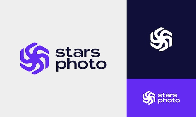 Vector vectores estrella de seis puntas con hexágono con diseño de logotipo de fotografía abstracta