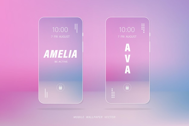 Vectores de fondo de pantalla de teléfono móvil de color rosa suave y azul claro degradado con nombres de personas