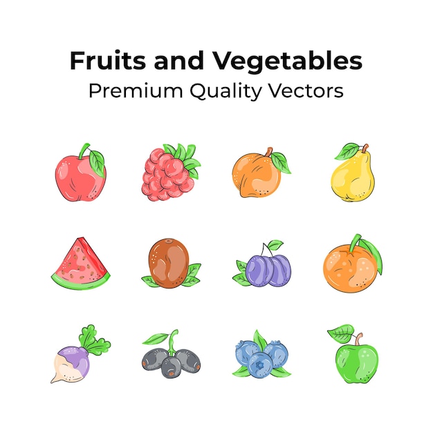 Vectores de frutas y verduras frescas de primera calidad