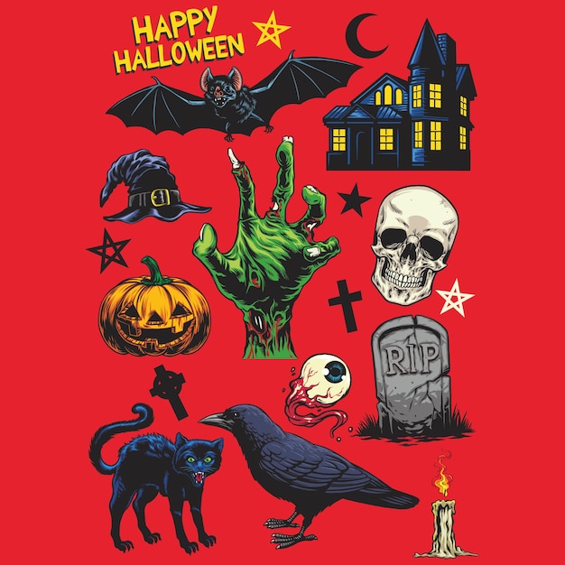 Vectores de Halloween ilustraciones emojis y patrones