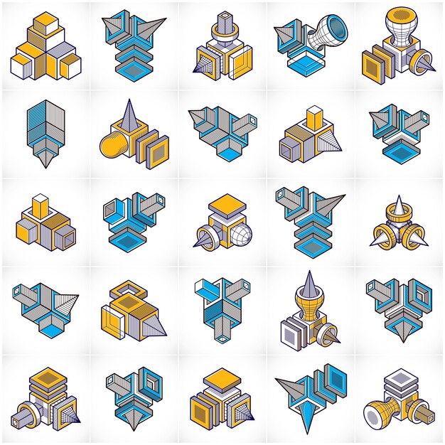 Vectores de ingeniería 3D, colección de formas abstractas.