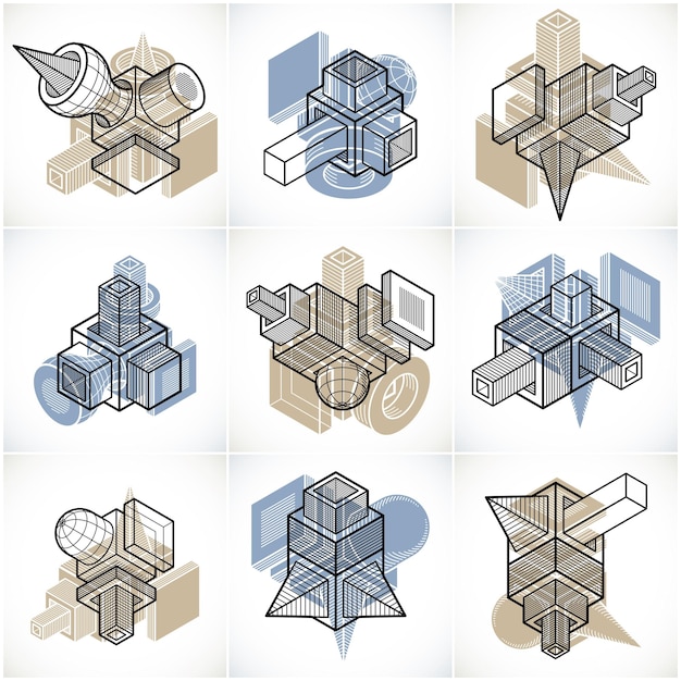 Vectores de ingeniería 3D, colección de formas abstractas.