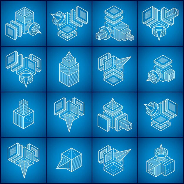 Vectores de ingeniería 3D, colección de formas abstractas.