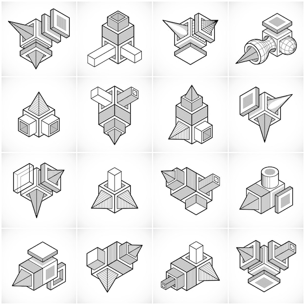 Vectores de ingeniería 3D, colección de formas abstractas.