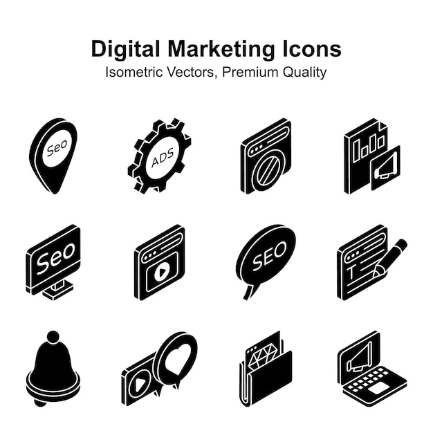 Vectores isométricos listos para su uso en marketing digital, conjuntos de vectores premium