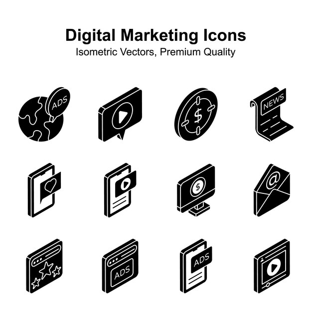 Vectores isométricos de marketing digital creativos listos para su uso en sitios web y aplicaciones móviles