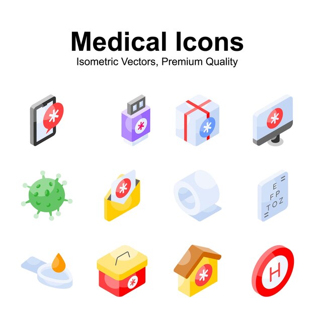 Vectores isométricos médicos y sanitarios configurados en estilo de diseño moderno