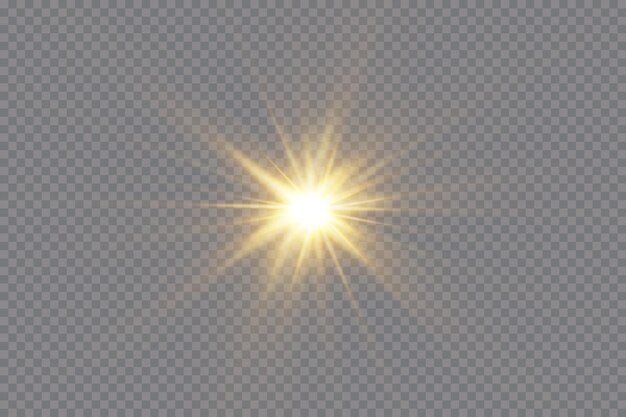 Vectores de luz dorada. Estrella de oro brillante. Flash de luz. Brillo de oro