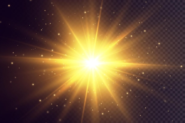 Vectores de luz dorada. Estrella de oro brillante. Flash de luz. Brillo de oro