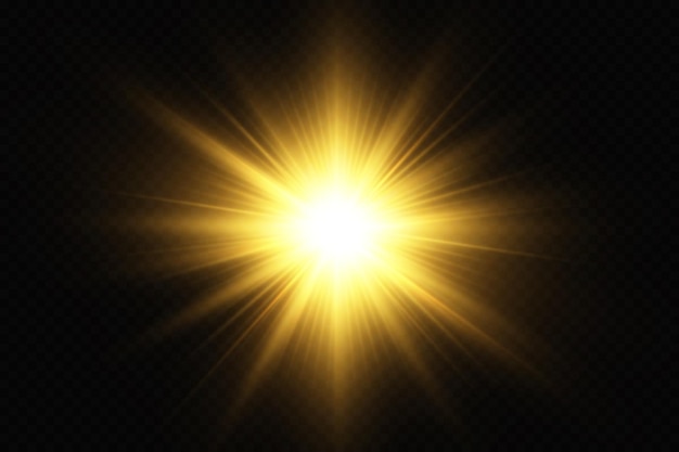 Vectores de luz dorada. Estrella de oro brillante. Flash de luz. Brillo de oro