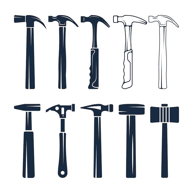 Vector vectores de martillo y mejor colección de imágenes prediseñadas con color oscuro con vector premium