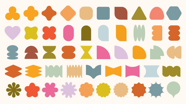 Vectores pastel Formas abstractas coloridas en varias formas y tamaños Formas geométricas Formas abstrachas y diseños coloridos Las formas incluyen círculos cuadrados y triángulos Conjunto de vectores pastel