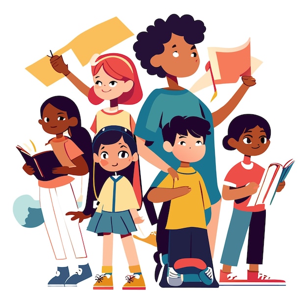 Vectores Planos Niños Multiculturales Ilustraciones Separadas