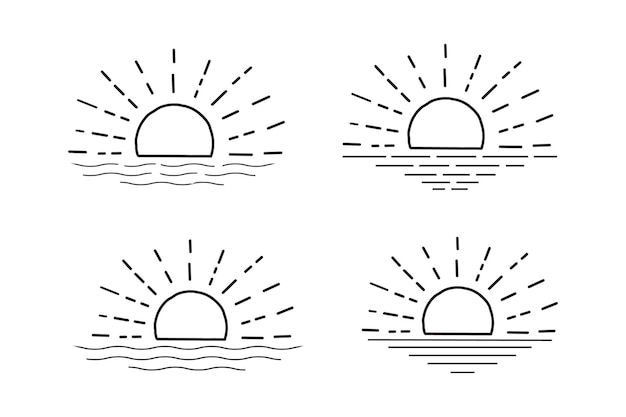 vectores de sol aislados dibujados a mano verano Amanecer Atardecer sol sol logo icono icono de clima caliente