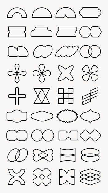 Vectors Collection of abstract geometric shapes in black outlines Various geometric shapes abstract forms and patterns in a grid layout Minimalist design Black shapes vector set