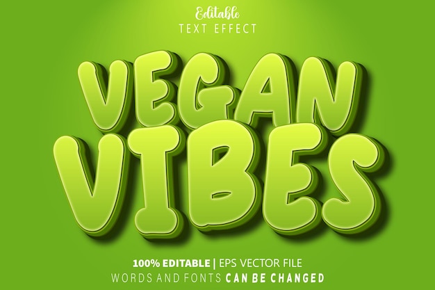 Vegan Vibes Efecto de texto editable Relieve Estilo de dibujos animados