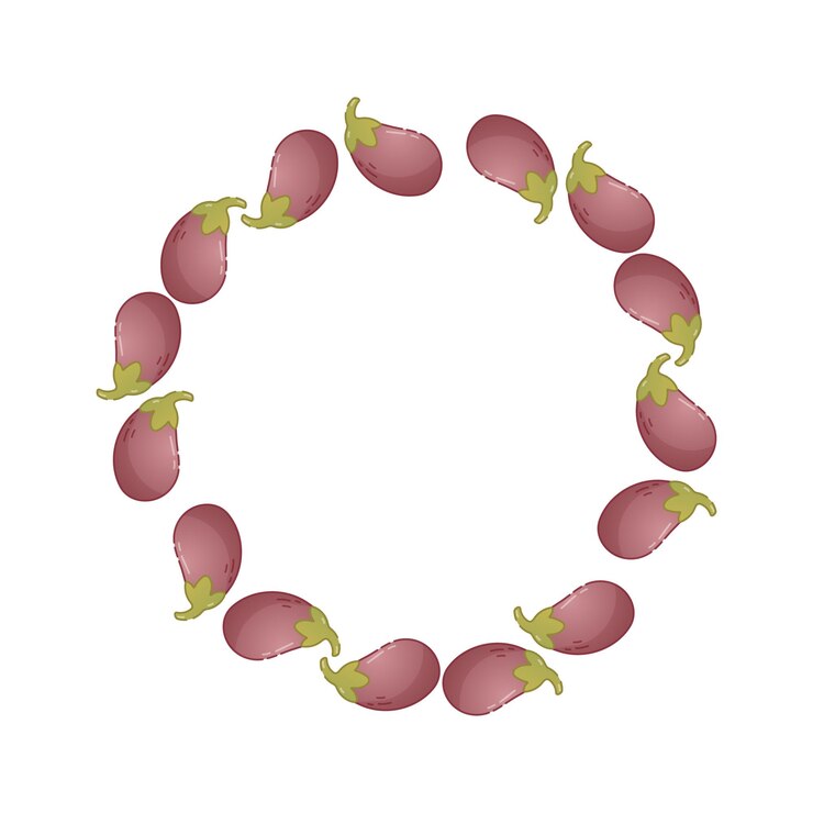 Vector vegetable circle frame made of cartoon eggplants