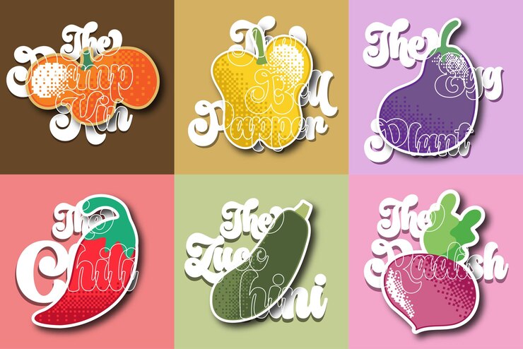 Vegetables Typography Sticker Art Illustration