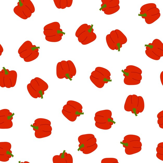 Vegetal de pimiento rojo de patrones sin fisuras en estilo dibujado a mano de dibujos animados sobre fondo blanco para textil, diseño web, embalaje