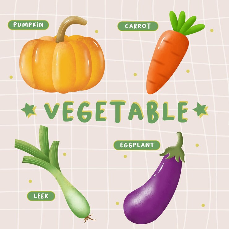 Vegetal vectorial y vocabulario en inglés.